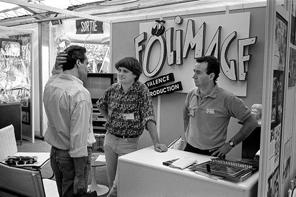 1989 : châpiteau Mifa, stand Folimage/Mifa marquee, Folimage Stand, Jacques-Rémy Girerd, Patrick Eveno